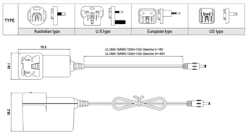 Technische Zeichnung - MEAN WELL GEM/GSM60 Medizinische Adapter